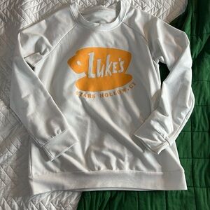 SHEIN White Crew Neck Sweater with Orange Graphic Luke’s Stars Hollow, CT